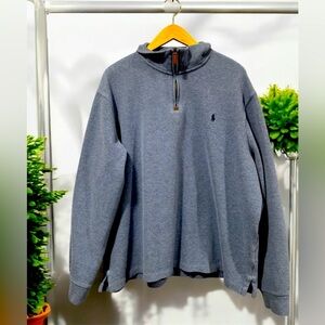 Ralph Lauren 1/4 zip blue pullover with leather pulls size XXL